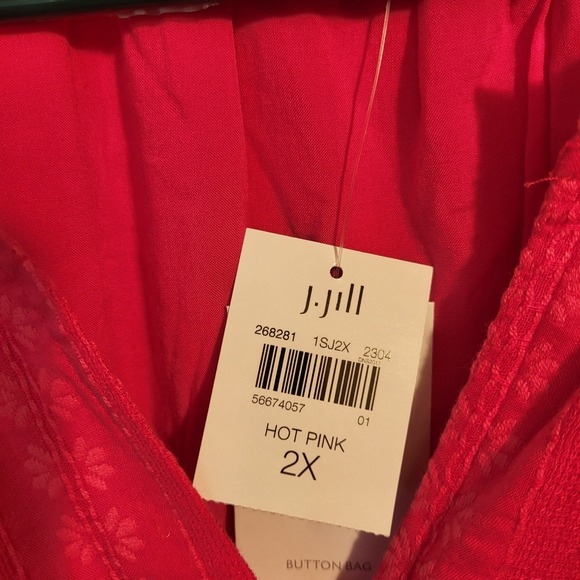 J Jill Hot Pink Textured Button Front Tiered Midi Dress 2X - Picture 5 of 7